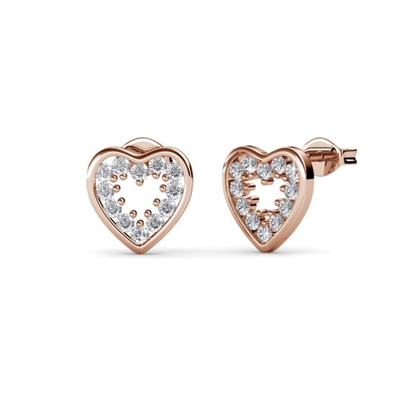 Rose‎ Gold Heart Australian Crystal Stud Earrings - Picture 2 of 3